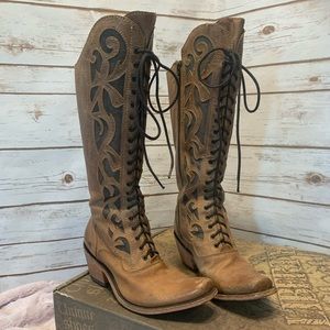 Liberty Black American Tan Laser Cut Lace Up Boot